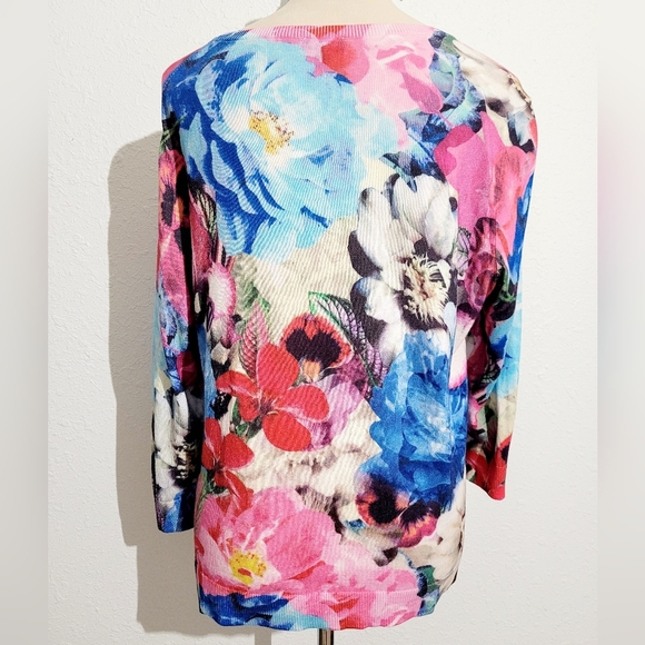Talbots Colorful Floral 3/4 Sleeve Lightweight Sweater Womans Size XL Petite - Picture 3 of 9